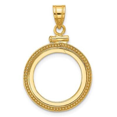 Polished Beaded Screw Top 16.5mm X 1.35mm Coin Bezel Pendant 14k Gold C8184/16.5, MPN: C8184/16.5,