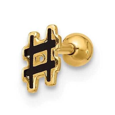 18 Gauge Polished Enameled Hashtag Cartilage Stud 14k Gold BD264, MPN: BD264,