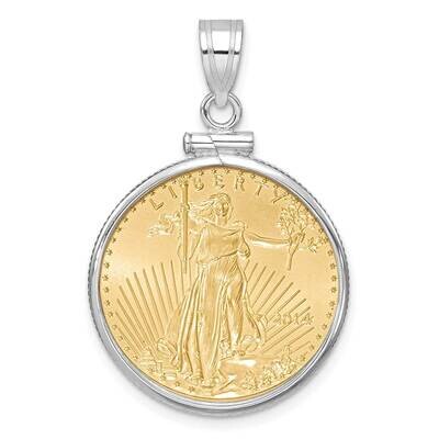 Polished Screw Top Mounted 1/4Oz American Eagle Coin Bezel Pendant 14k White Gold C1885W/22.0C, MPN…