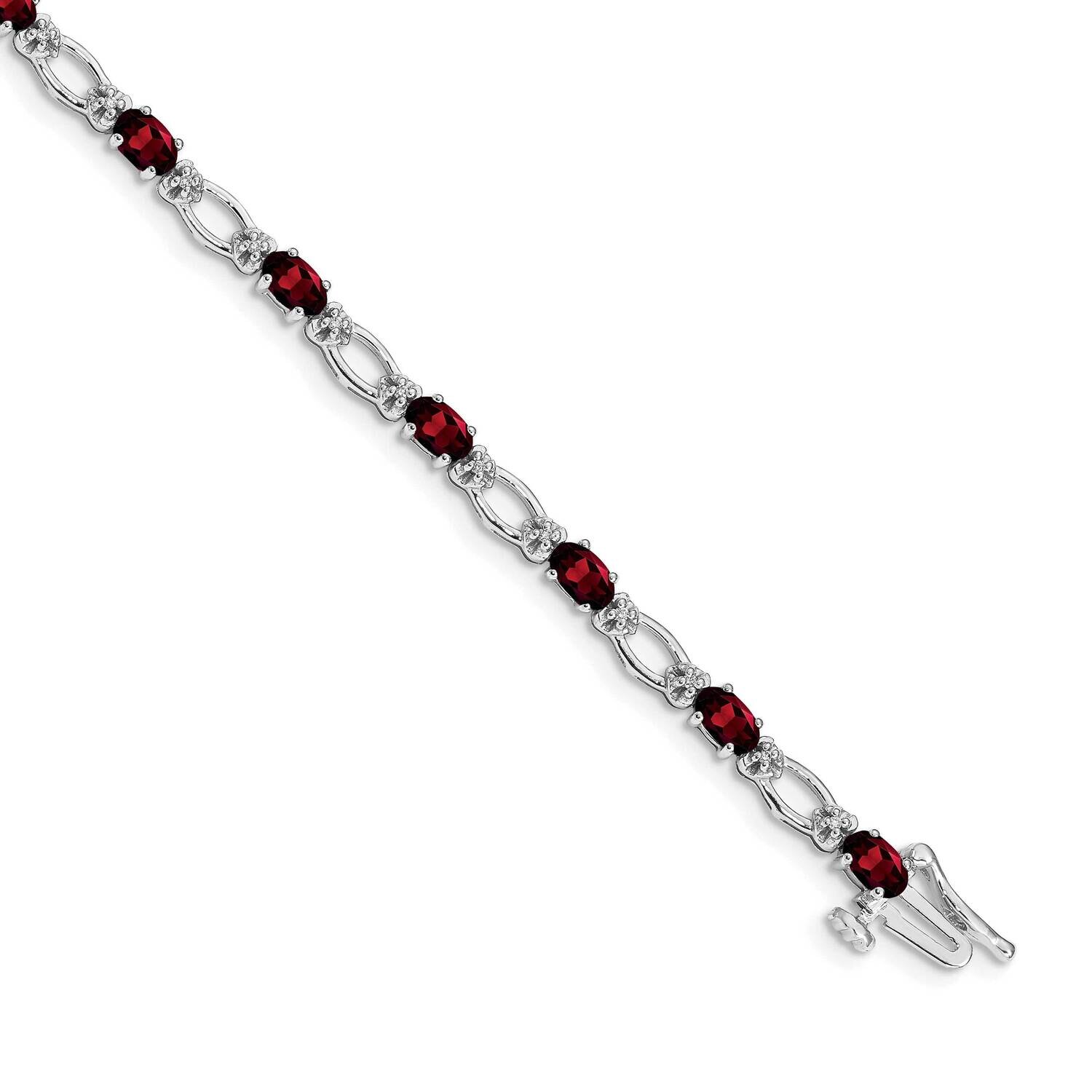 Diamond Garnet Bracelet 7 Inch 14k White Gold BM4491-GA-010-WA, MPN: BM4491-GA-010-WA,