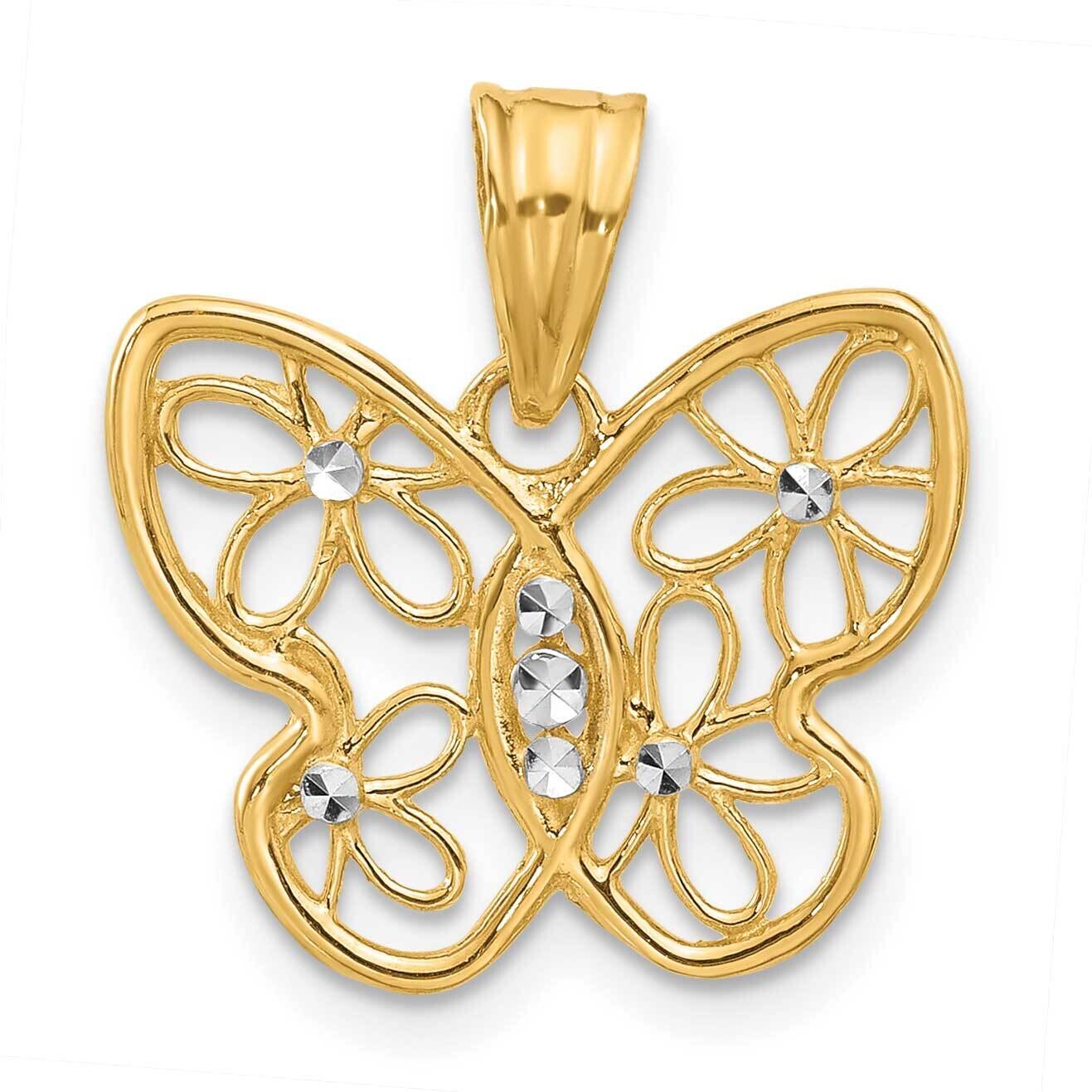 Polished Diamond-Cut Flower Butterfly Pendant 14k Gold White Rhodium  C4877, MPN: C4877,