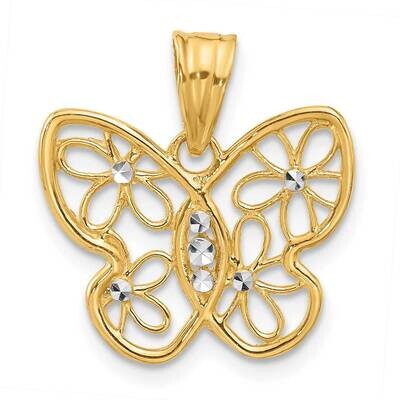 Polished Diamond-Cut Flower Butterfly Pendant 14k Gold White Rhodium  C4877, MPN: C4877,