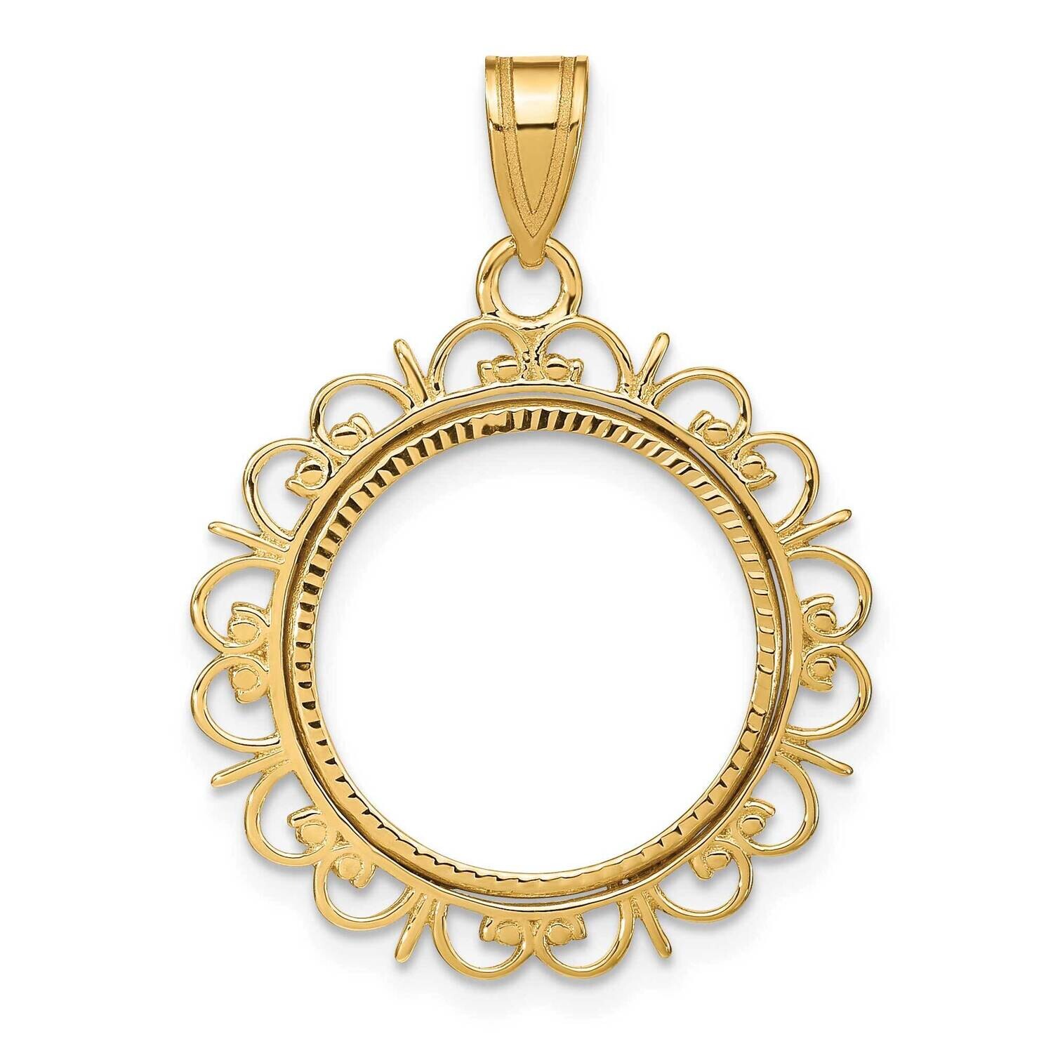 Fancy Diamond-Cut Prong 16.5mm Coin Bezel Pendant 14k Gold C8198/16.5, MPN: C8198/16.5,