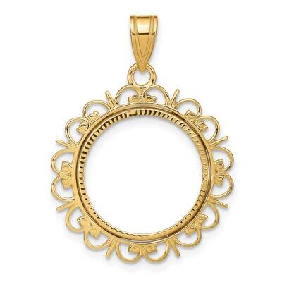 Fancy Diamond-Cut Prong 16.5mm Coin Bezel Pendant 14k Gold C8198/16.5, MPN: C8198/16.5,