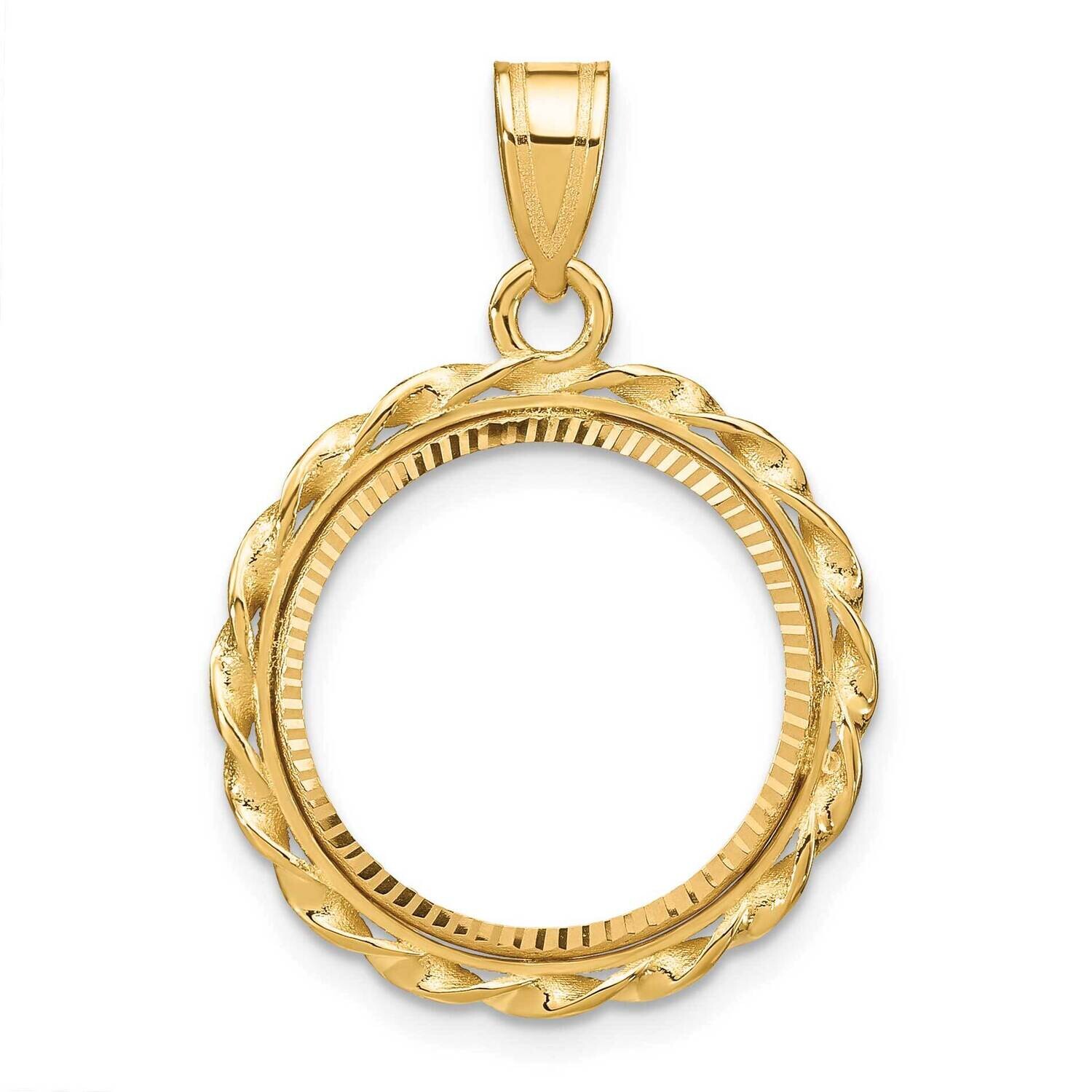 Diamond-Cut &amp; Twisted Wire Prong 16.5mm Coin Bezel Pendant 14k Gold C8181/16.5, MPN: C8181/16.5,