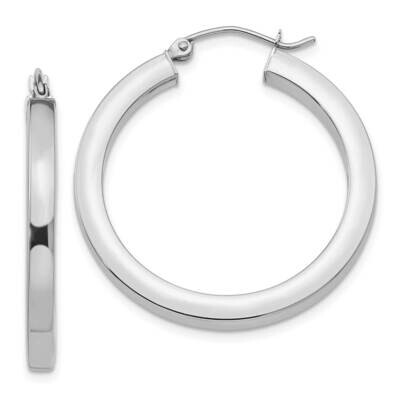 3mm Polished Square Tube Hoop Earrings 10k White Gold 10Z1117, MPN: 10Z1117,