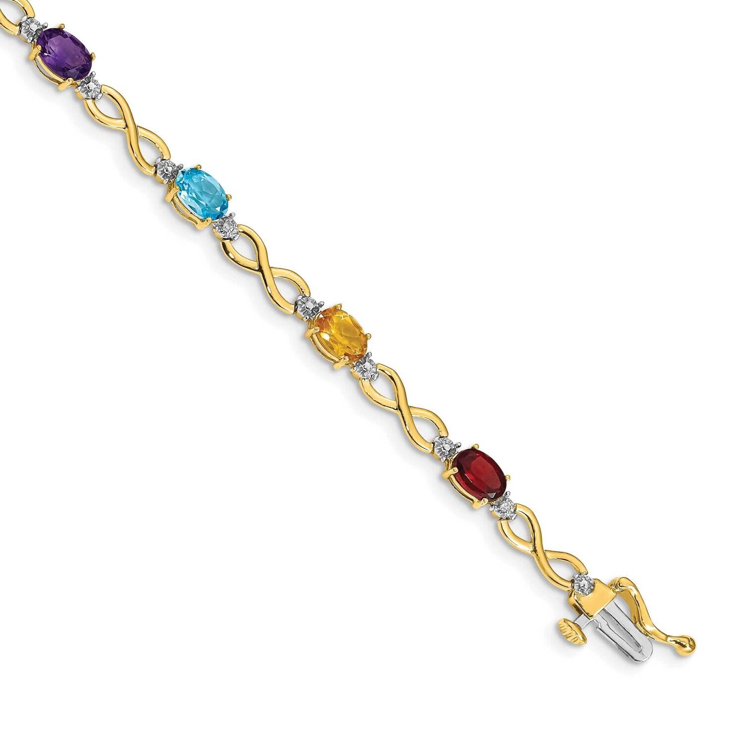 Rainbow Gemstone Diamond Infinity Bracelet 7 Inch 10k Gold BM4494-RB-003-1YA, MPN: BM4494-RB-003-1Y…