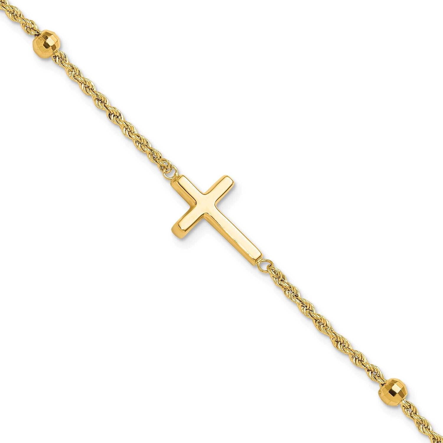 Beaded Cross 7.5 Inch Bracelet 14k Gold Diamond-Cut  FB1989-7.5, MPN: FB1989-7.5, 196904147498