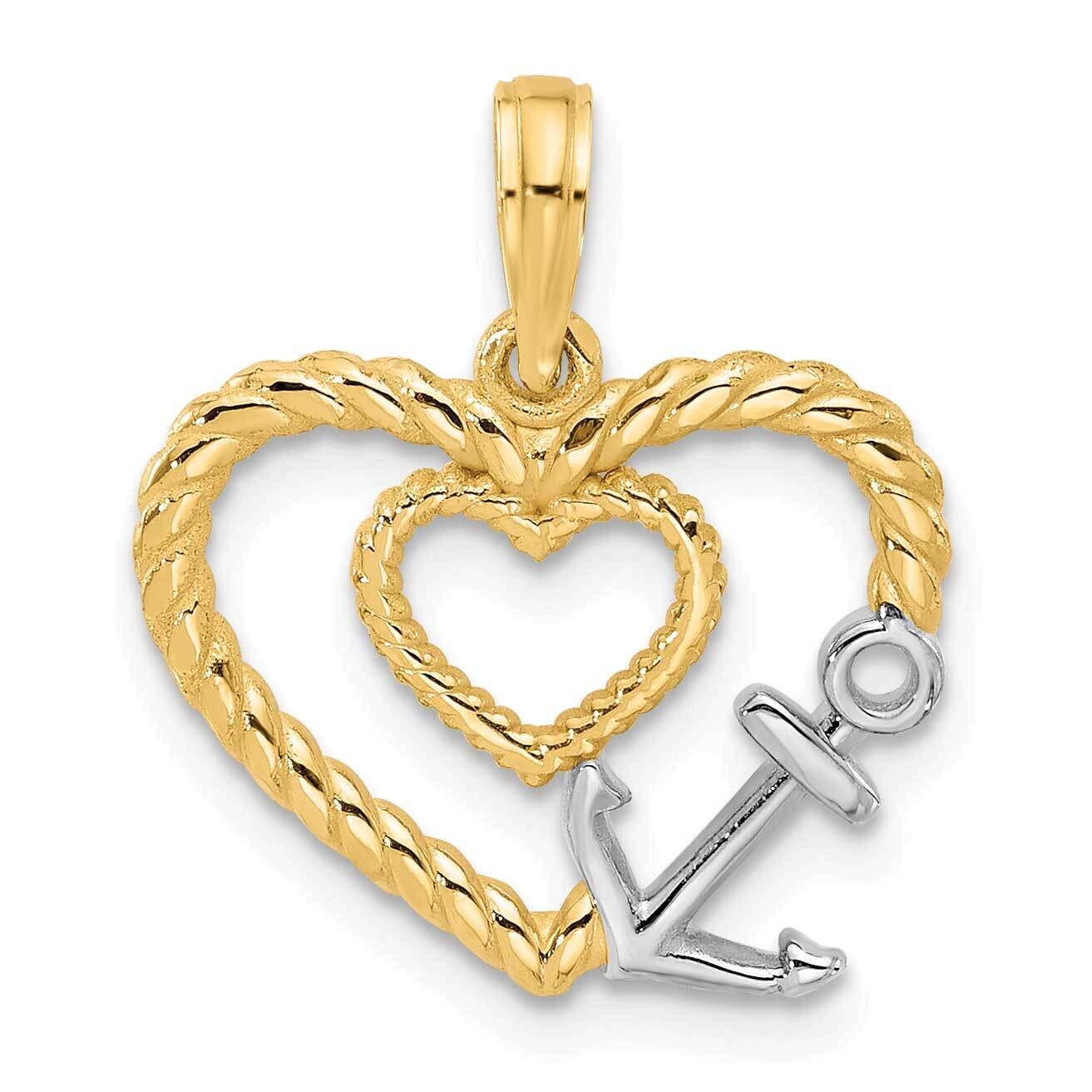 Fancy Rope Heart Anchor Charm 14k Gold With Rhodium D5456