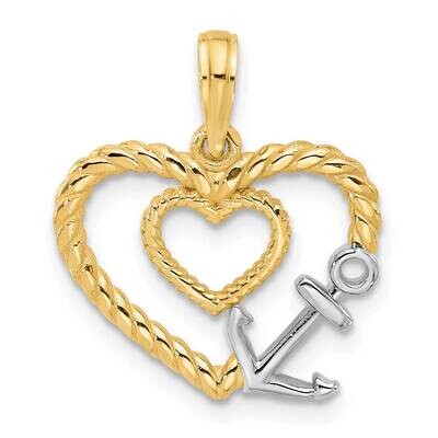 Fancy Rope Heart Anchor Charm 14k Gold With Rhodium D5456, MPN: D5456,