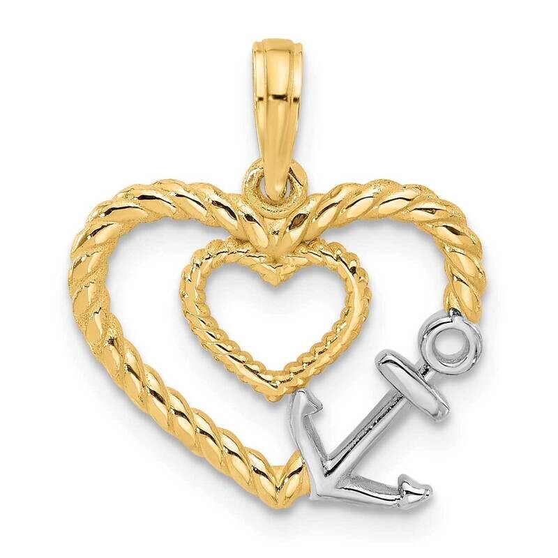 Fancy Rope Heart Anchor Charm 14k Gold With Rhodium D5456, MPN: D5456,