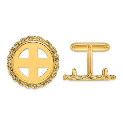Polished Rope Prong 18.0mm Coin Bezel Cuff Links 14k Gold CL3012/18.0, MPN: CL3012/18.0, 8839577621…