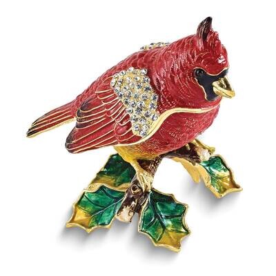 Carmine Cardinal On Holly Branch Trinket Box Bejeweled BJ4206, MPN: BJ4206,