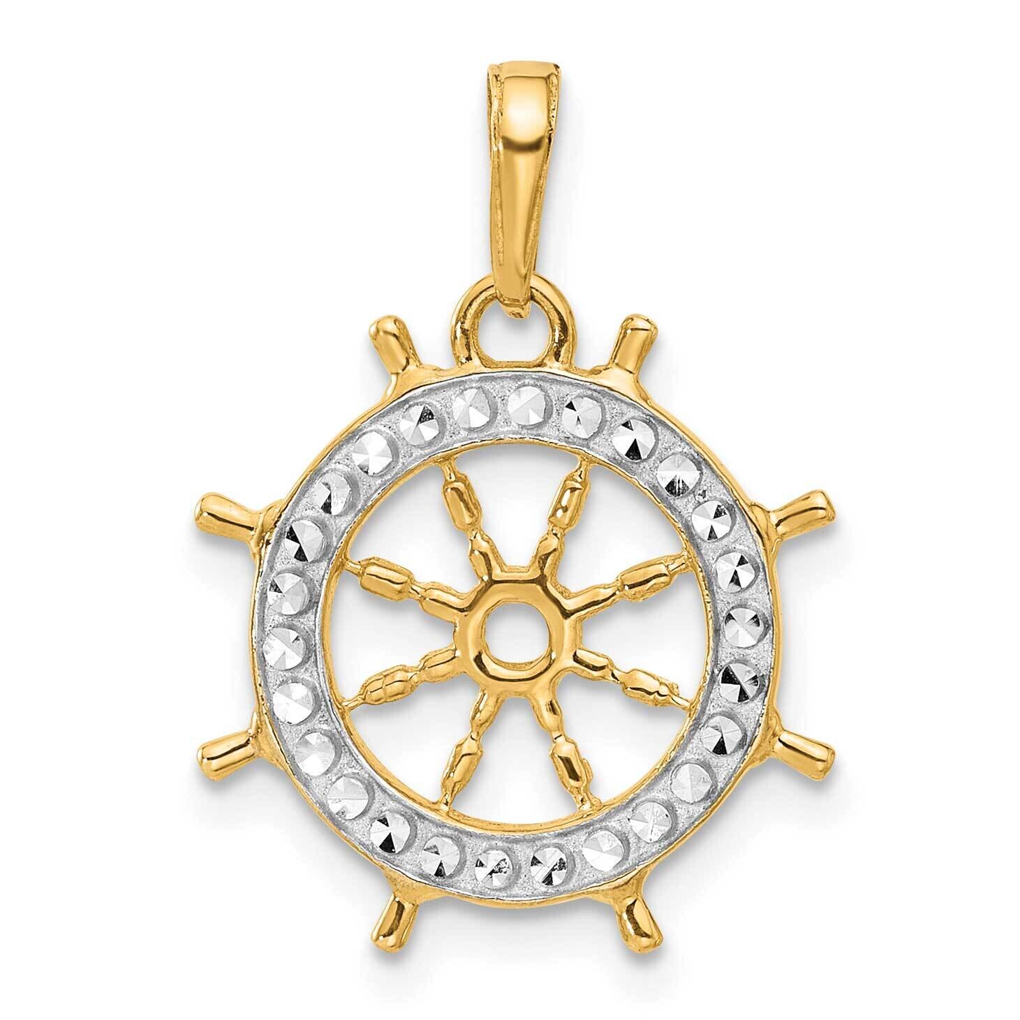 Diamond-Cut Ship&#39;s Wheel Pendant 14k Gold White Rhodium  C4921 by Men&#39;s Jewelry and Accessories, MP…