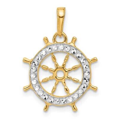 Diamond-Cut Ship&#39;s Wheel Pendant 14k Gold White Rhodium  C4921 by Men&#39;s Jewelry and Accessories, MP…