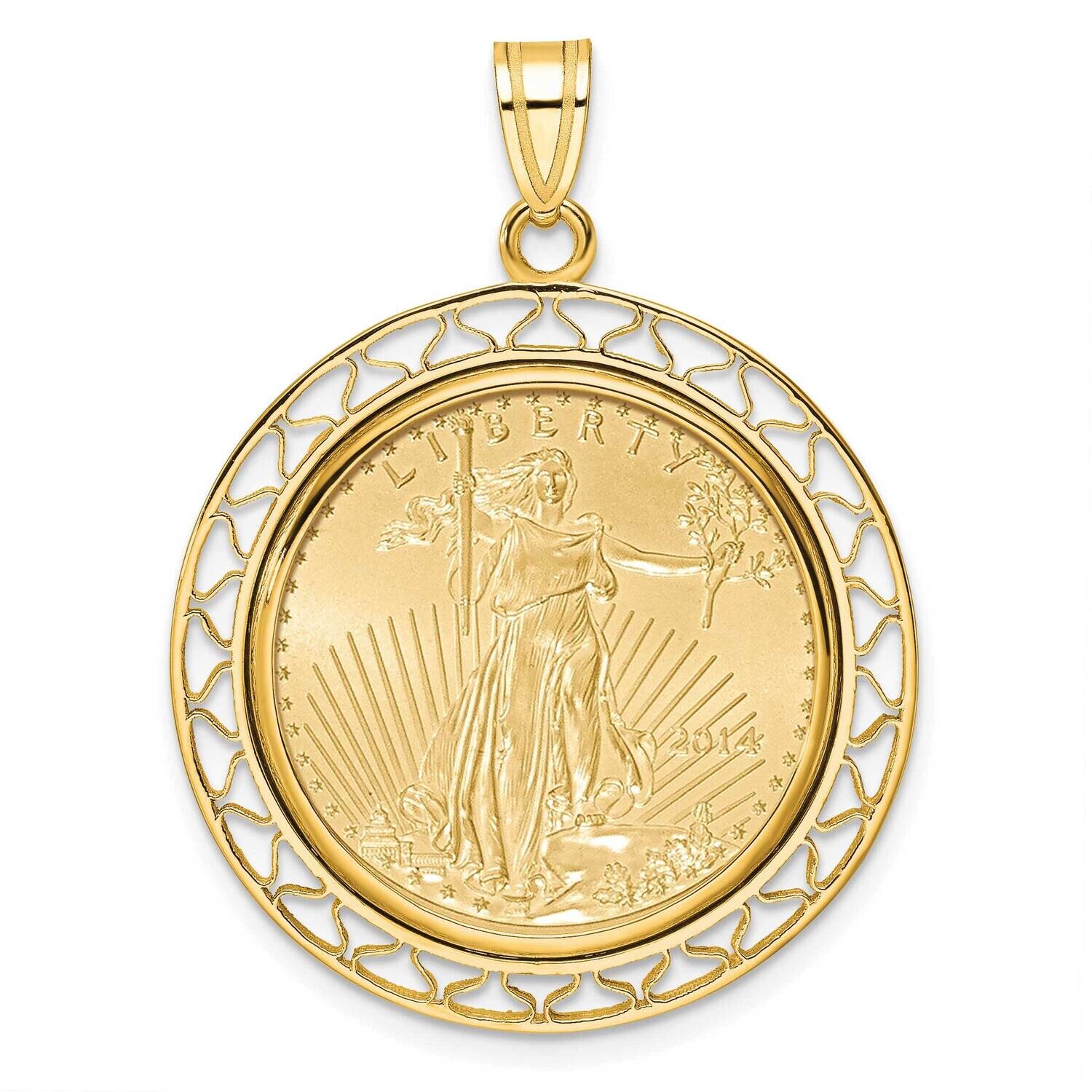 Polished Fancy Wire Prong Mounted 1/4Oz American Eagle Coin Bezel Pendant 14k Gold C8193/22.0C