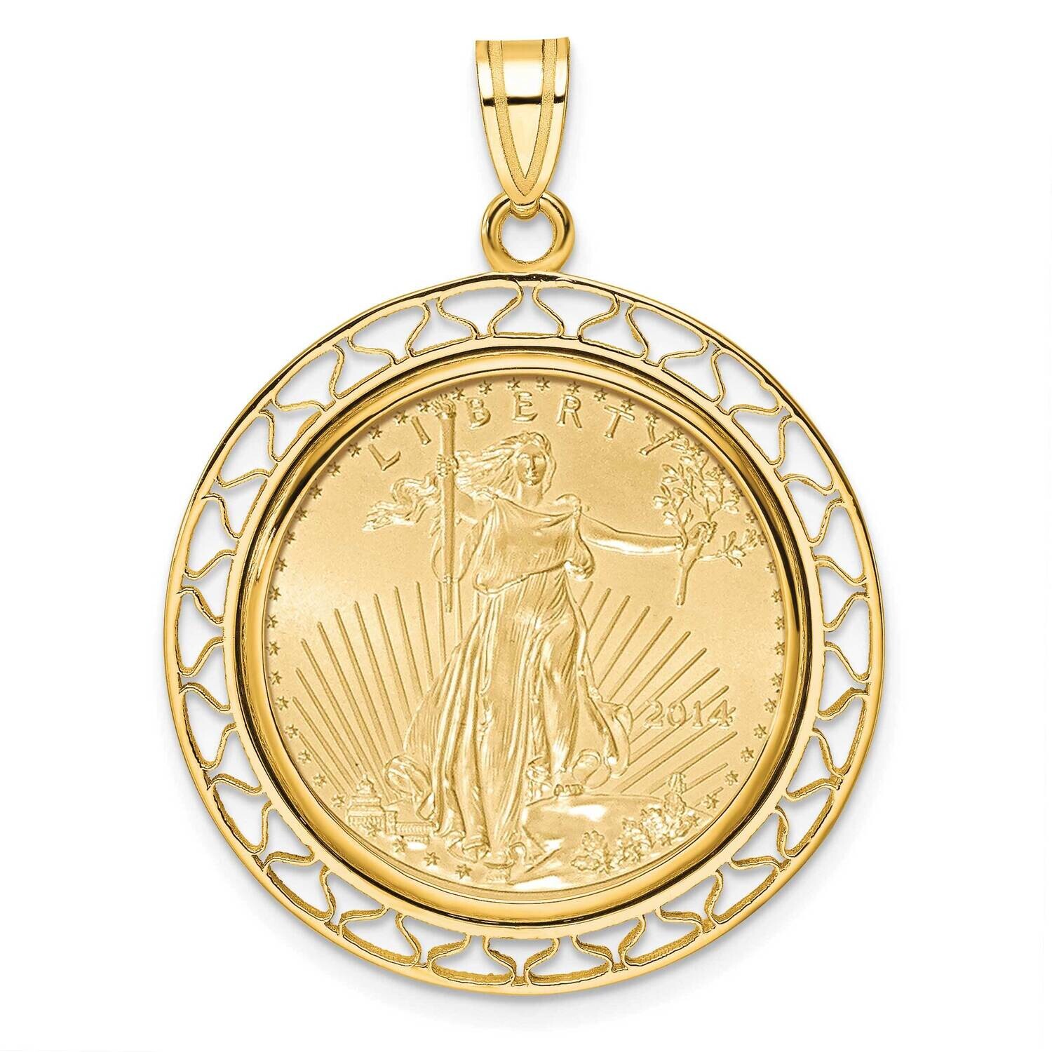 Polished Fancy Wire Prong Mounted 1/4Oz American Eagle Coin Bezel Pendant 14k Gold C8193/22.0C, MPN…