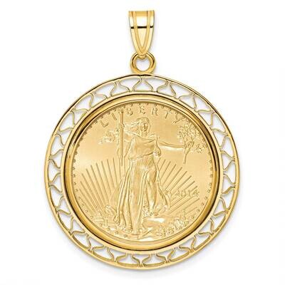 Polished Fancy Wire Prong Mounted 1/4Oz American Eagle Coin Bezel Pendant 14k Gold C8193/22.0C, MPN…