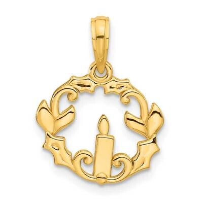 Candle Holly Circle Pendant 14k Polished Gold D5314, MPN: D5314,