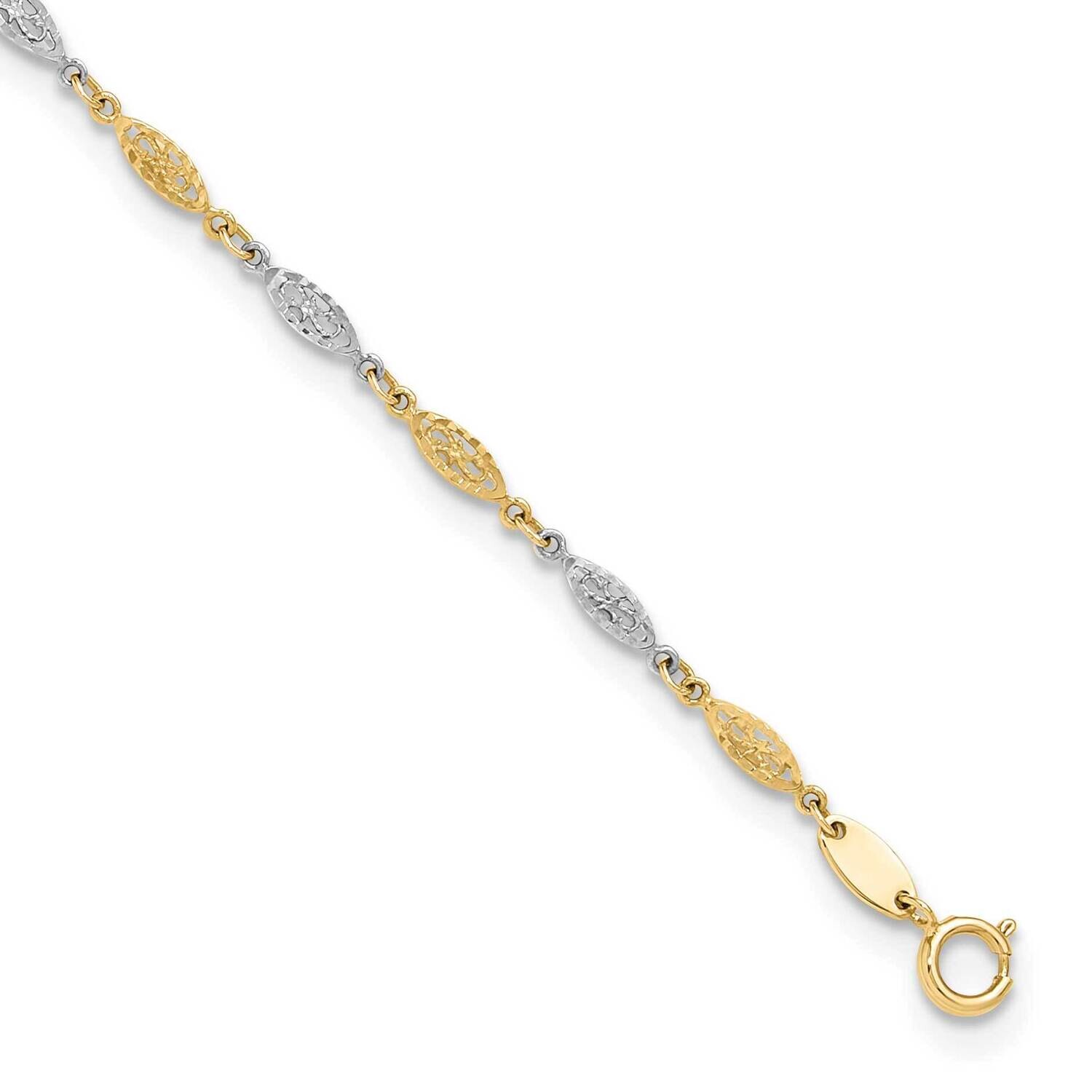 Polished Diamond-Cut Infinity Link 9 Inch Plus 1 Inch Extender Ankle 14k Two-Tone Gold ANK347-9, MP…