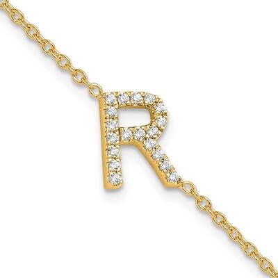 Diamond Sideways Letter R 1 Inch Extender Bracelet 14k Gold BM9951R-023-YA, MPN: BM9951R-023-YA,