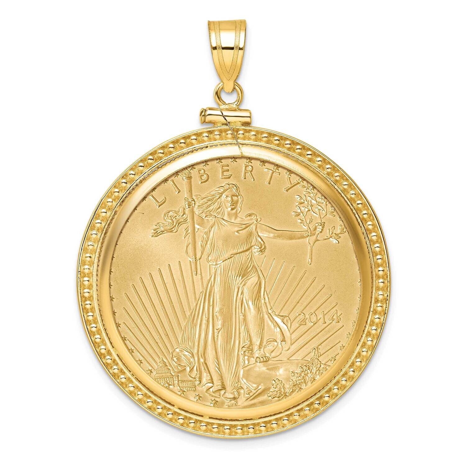 Polished Beaded Screw Top Mounted 1Oz American Eagle Coin Bezel Pendant 14k Gold C8184/32.7C