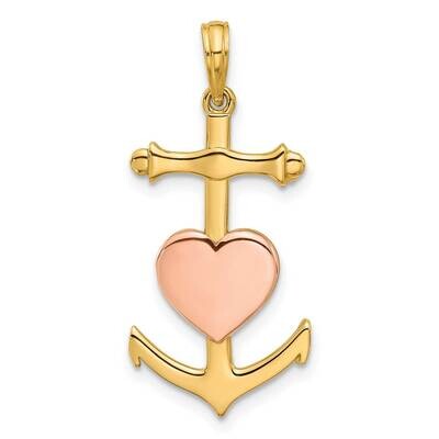 Rose Rhodium Fancy Anchor Heart Charm 14k Gold D5446 by Men&#39;s Jewelry and Accessories, MPN: D5446,