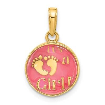 Pink Enamel Clear Epoxy Resin It&#39;s A Girl Pendant 14k Polished Gold C4860, MPN: C4860,