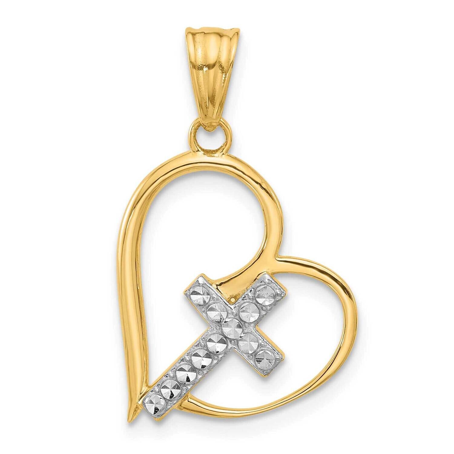 Diamond-Cut Cross In Heart Pendant 14k Gold White Rhodium  C4846, MPN: C4846,