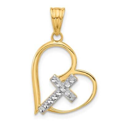 Diamond-Cut Cross In Heart Pendant 14k Gold White Rhodium  C4846, MPN: C4846,