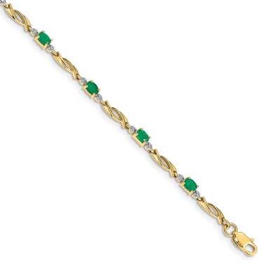 Diamond Oval Emerald Bracelet 7.25 Inch 10k Gold BM4476-EM-001-1YA, MPN: BM4476-EM-001-1YA,
