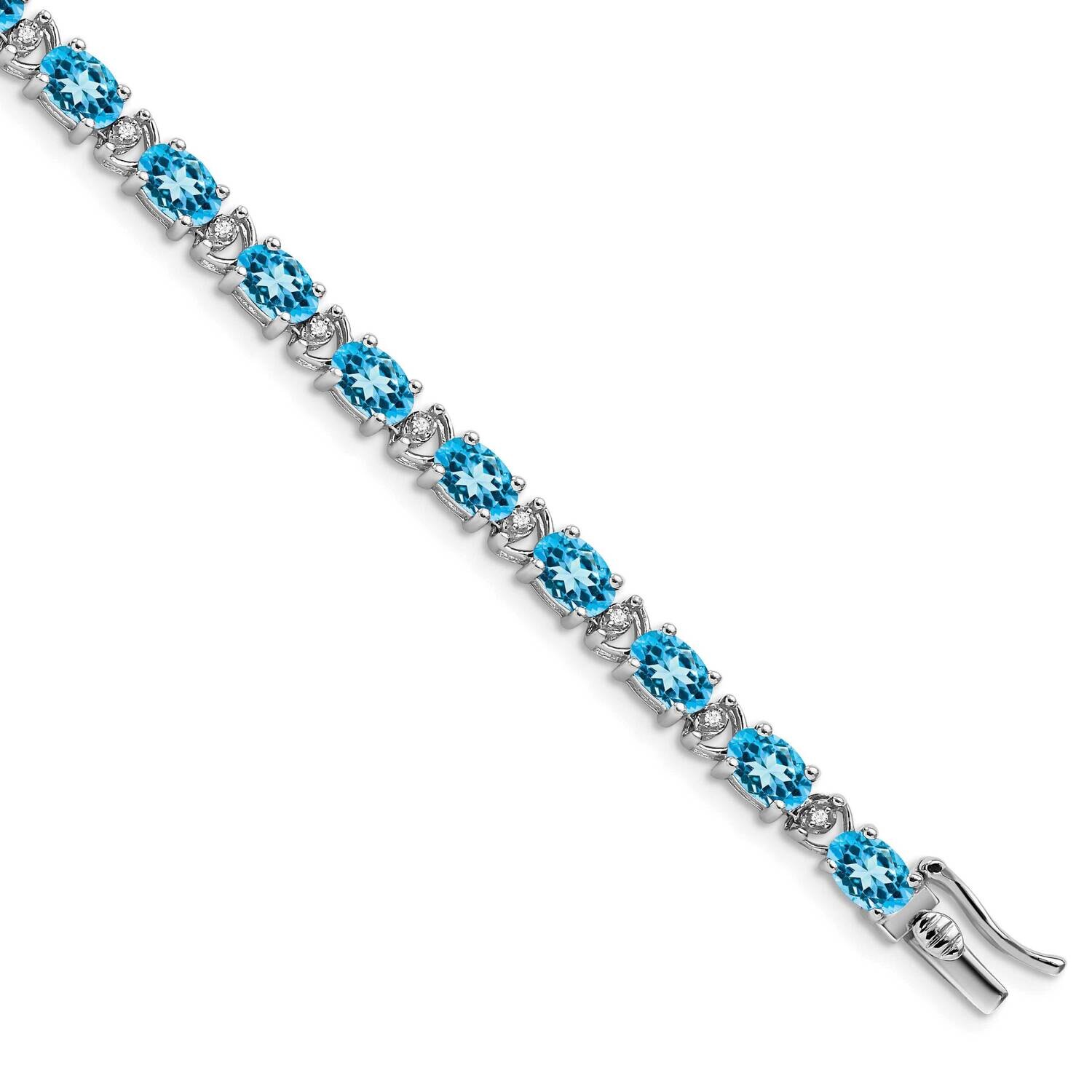 Oval Blue Topaz Diamond Bracelet 7 Inch 14k White Gold BM7147-BT-010-WA, MPN: BM7147-BT-010-WA, 886…