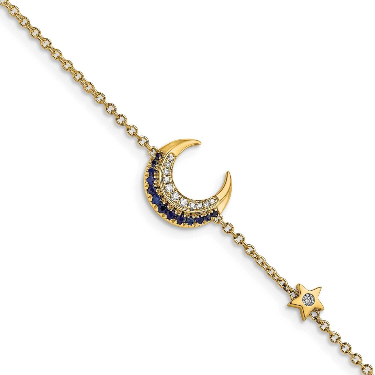 Diamond Sapphire Moon Star 7 Inch Bracelet 14k Gold BM6847-SA-007-YA, MPN: BM6847-SA-007-YA, 886774…