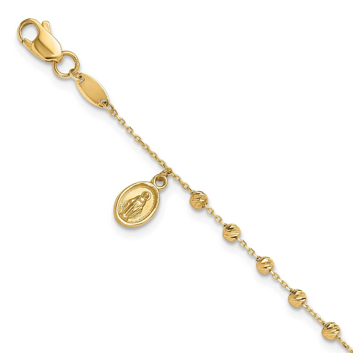 Diamond-Cut Miraculous Medal Cross Rosary Design Brace 14k Polished Gold FB1987-7.5