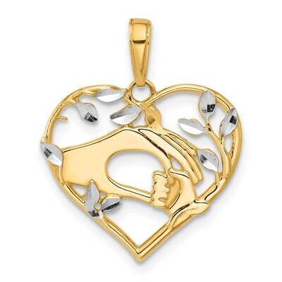 Diamond-Cut Mother Child Hands In Heart Pendant 14k Gold White Rhodium  C4868, MPN: C4868,