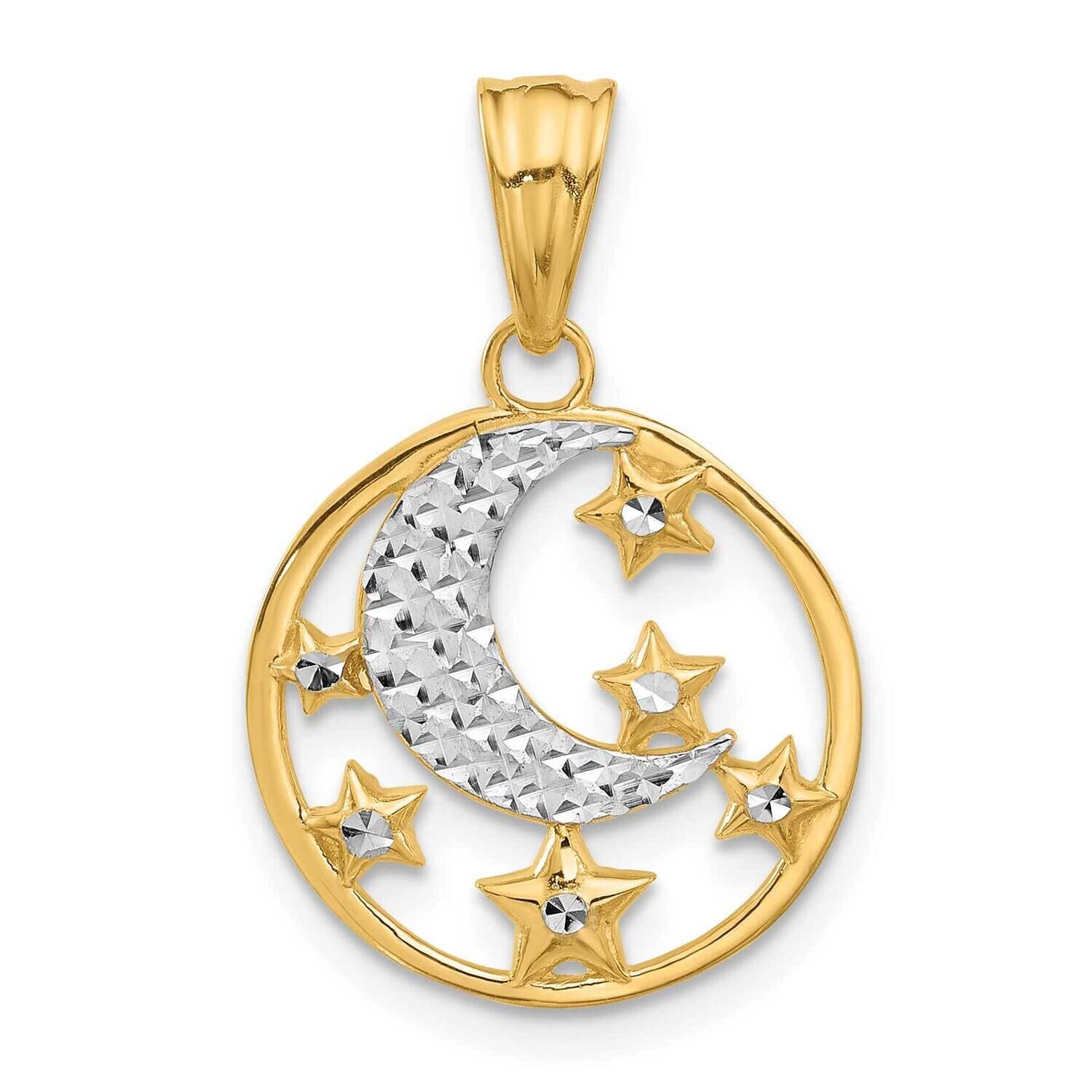 Diamond-Cut Moon Stars Pendant 14k Gold White Rhodium  C4883, MPN: C4883,