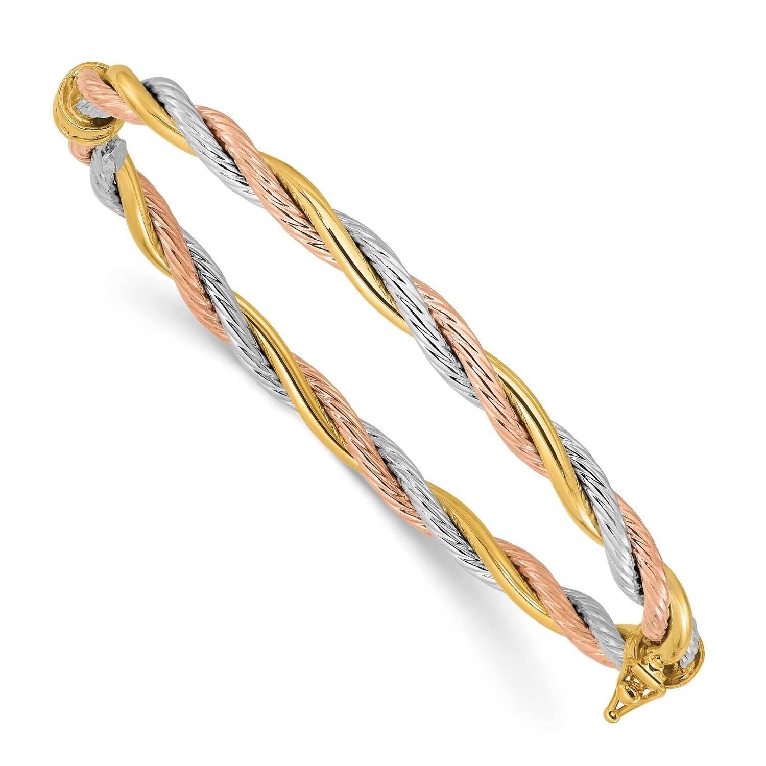 Polished Twisted Hinged Bangle Bracelet 14k Tri-Color Gold DB730