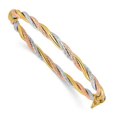 Polished Twisted Hinged Bangle Bracelet 14k Tri-Color Gold DB730, MPN: DB730,