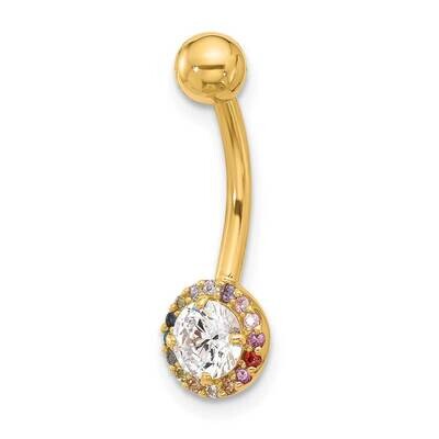 14 Gauge Polished Rainbow CZ Belly Navel Ring 14k Gold BD266, MPN: BD266,