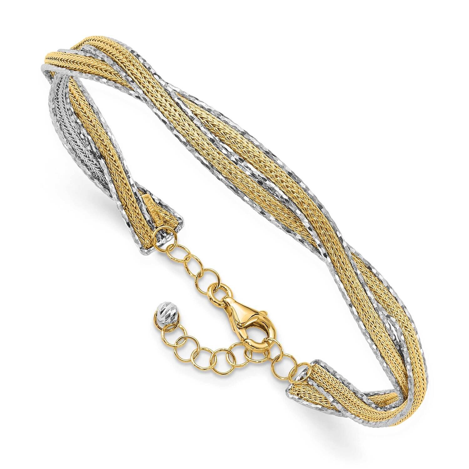 Dia-Cut Textured Braided Safety Chain Bangle 14k Two-Tone Gold DB737