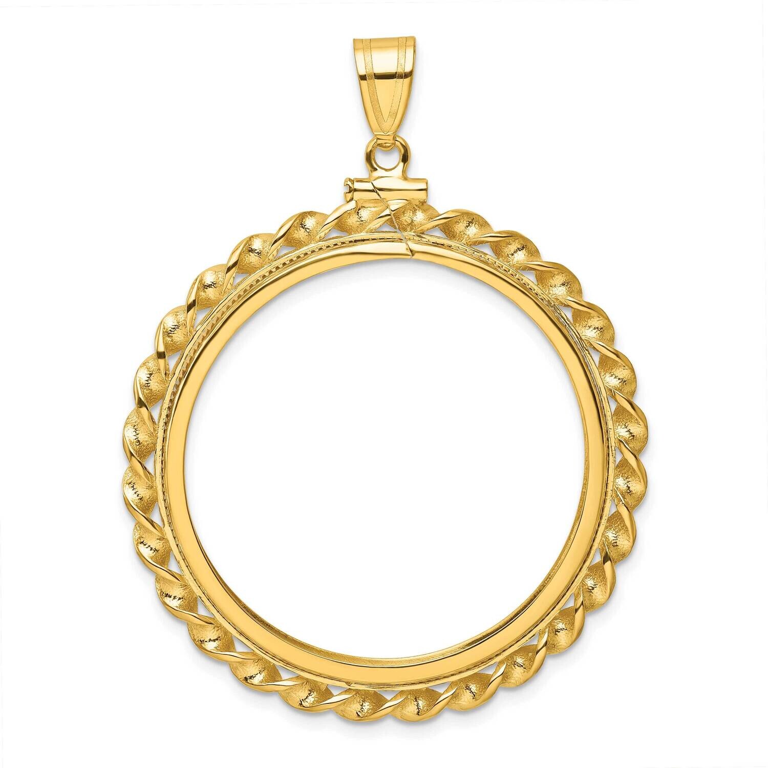 Polished Wide Twisted Wire Screw Top 32.7mm X 3mm Coin Bezel Pendant 14k Gold C8182/32.7, MPN: C818…