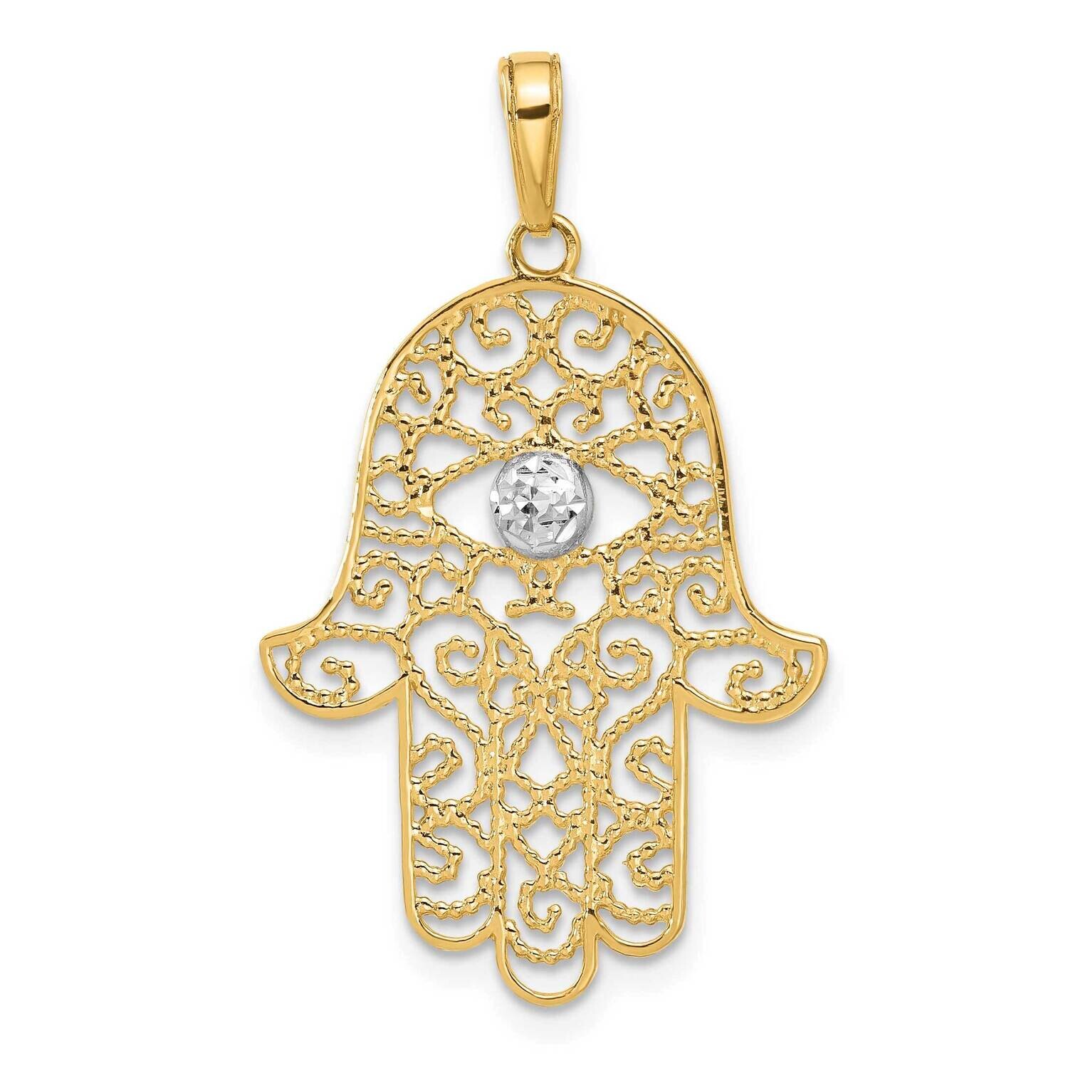 Diamond-Cut Filigree Hamsa Pendant 14k Gold White Rhodium  C4976 by Men&#39;s Jewelry and Accessories, …