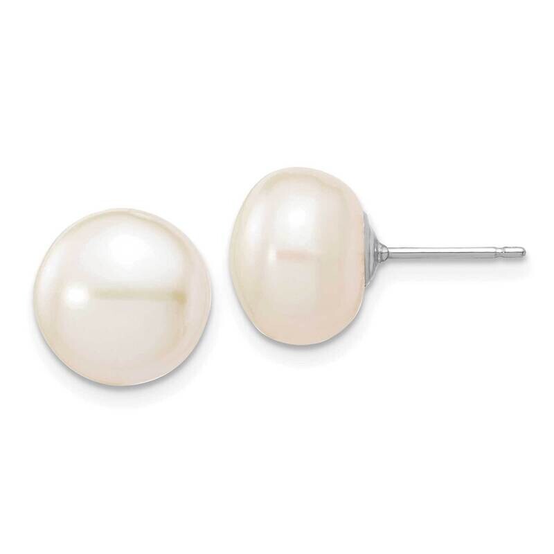 10-11mmwhite Button Fw Cultured Pearl Stud Post Earrings 10k White Gold 10XW100BW