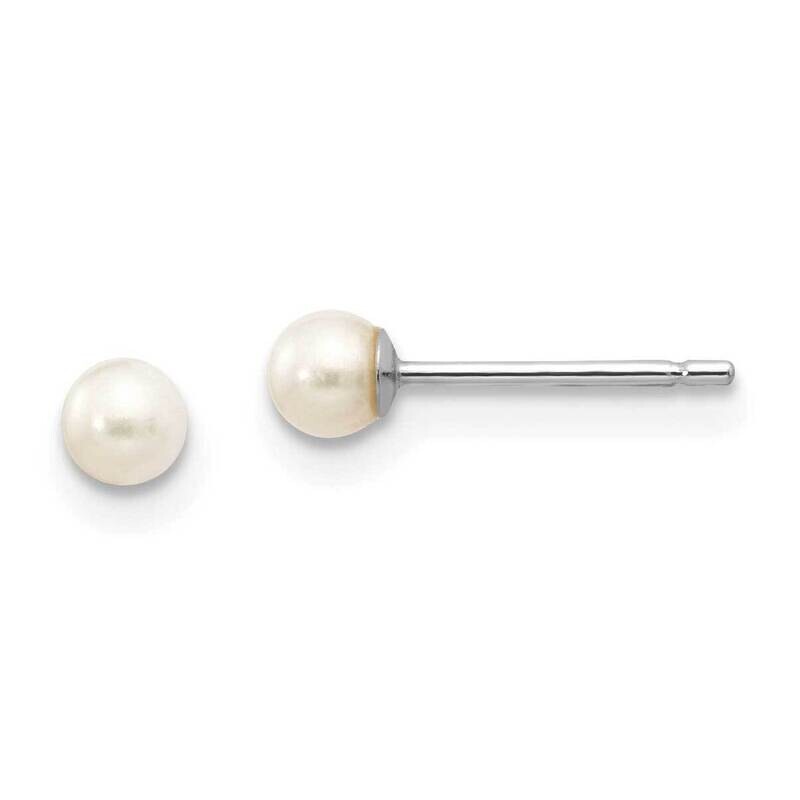 3-4mm White Round Fw Cultured Pearl Stud Post Earrings 10k White Gold 10XW30PW