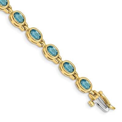 Oval Gemstone Blue Topaz Bracelet 7 Inch 14k Gold CB698BT-7, MPN: CB698BT-7,