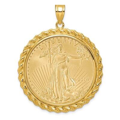 Polished Casted Rope Prong Mounted 1Oz American Eagle Coin Bezel Pendant 14k Gold C8185/32.7C, MPN:…