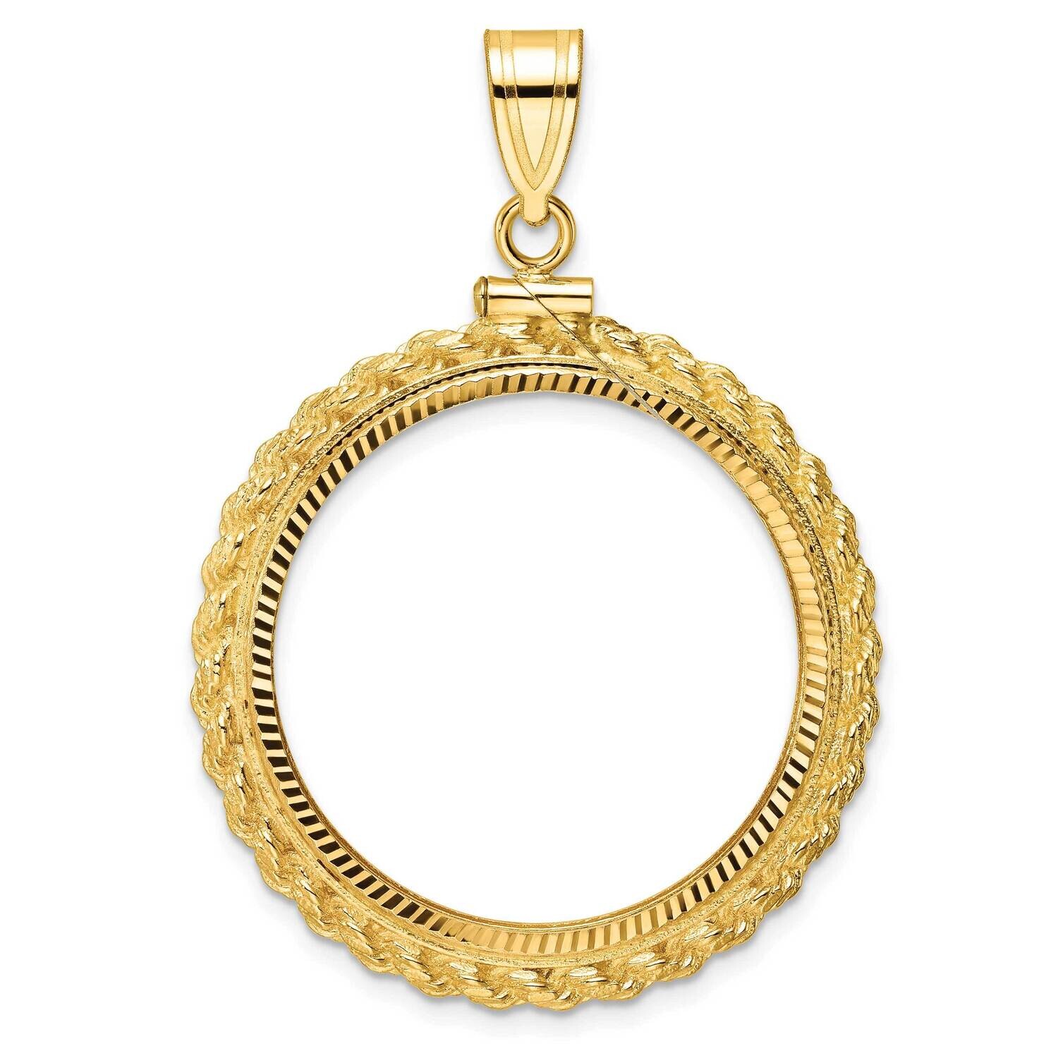Diamond-Cut Casted Rope Screw Top 27mm X 2.35mm Coin Bezel Pendant 14k Gold C8196/27.0