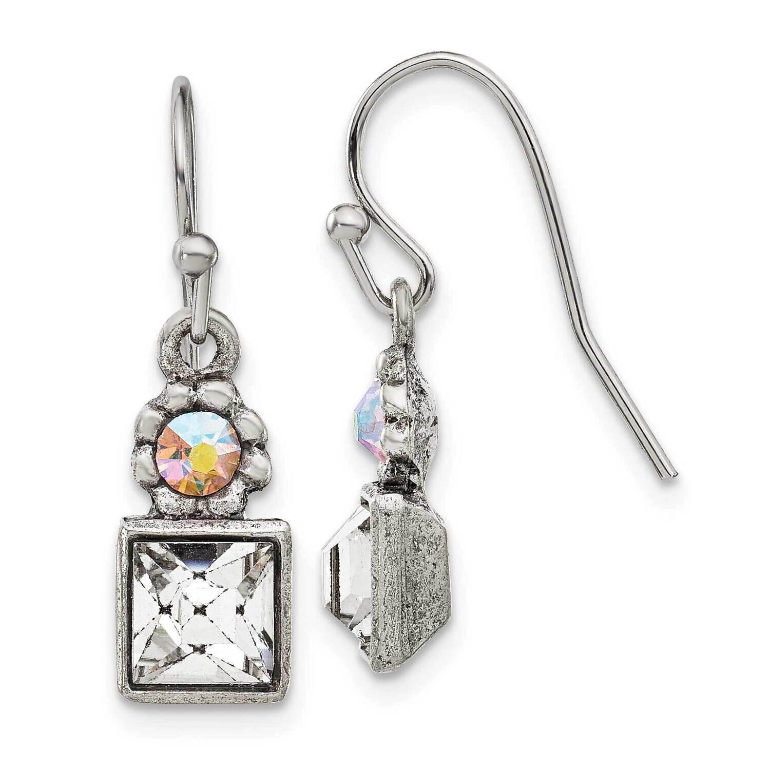 1928 Jewelry Silver-Tone Clear Square Aurora Borealis Round Crystal Wire Drop Earrings BF3281, MPN:…