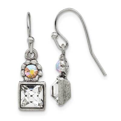 1928 Jewelry Silver-Tone Clear Square Aurora Borealis Round Crystal Wire Drop Earrings BF3281, MPN:…