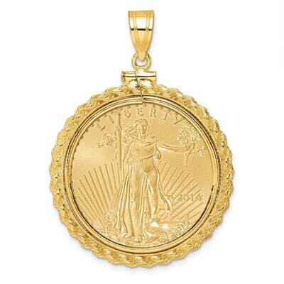 Polished Casted Rope Screw Top Mounted 1/2Oz American Eagle Coin Bezel Pendant 14k Gold C8195/27.0C…